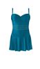 Picture of PLUS SIZE SWIM SUIT TEAL  WITH SKIRT AND GOLD TRIM.